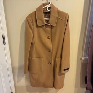 Preston & York Women's Tan Merino Wool Blend Trench Overcoat Size 14